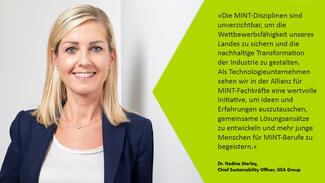 Nadine Sterley (GEA Group): "Als Technologieunternehmen sehen wir in der Allianz für MINT-Fachkräfte eine wertvolle Initiative, um Ideen und Erfahrungen auszutauschen, gemeinsame Lösungsansätze  zu entwickeln und mehr junge Menschen für MINT-Berufe zu begeistern."